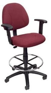 B1616 Drafting Office Chair - Burgundy - Adjustable Height Arms<BR>