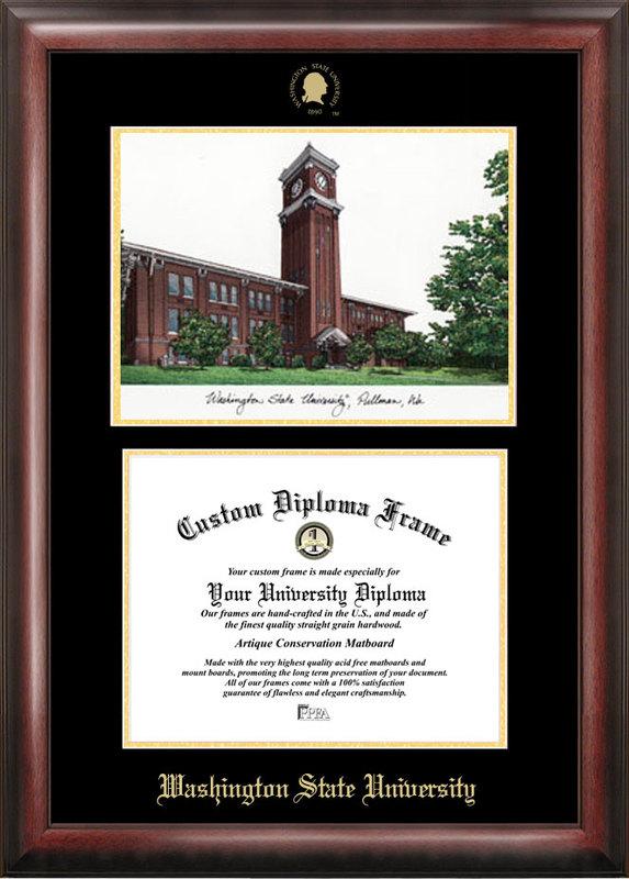 Washington State University Gold embossed diploma frame with  lithograph
