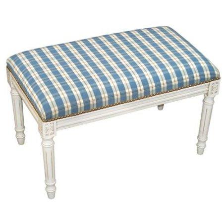 Plaid-Blue Fabric Upholstered Bench - Multi Colored