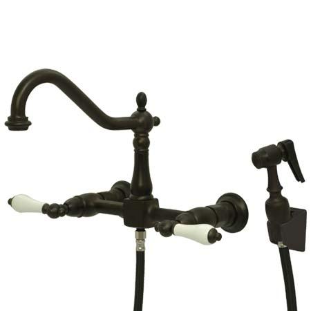 KS1245PLBS 8 in. Center Wall Mount Kitchen Faucet With Wall Mounted Side Sprayer