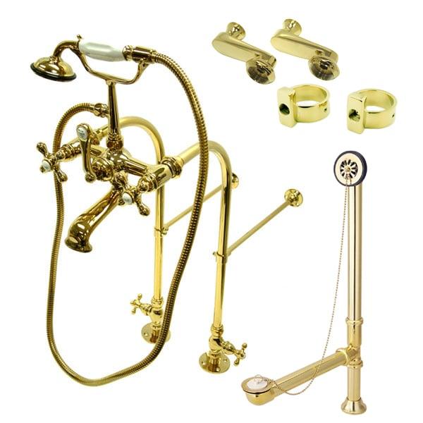 Vintage Freestanding Clawfoot Tub Faucet Package with Metal Cross Handles in Polished Brass