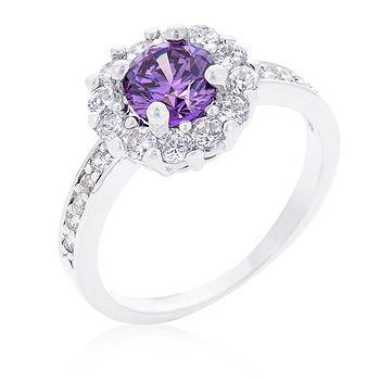 Genuine Rhodium Plated Lavender Halo Engagement Ring Featuring 2.1 Carats of Cubic Zirconia in Silvertone - Size 10