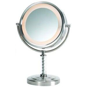 HL856MNC 8 in.- 6X-1X Lighted Table Top Mirror- Nickel- Height 14 in.
