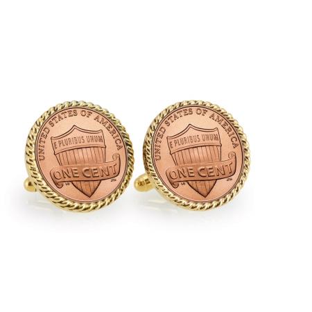 12728 Lincoln Union Shield Penny Goldtone Rope Bezel Cuff Links