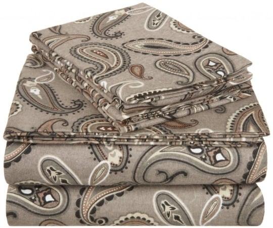 Cotton Flannel Full Sheet Set Paisley- Grey