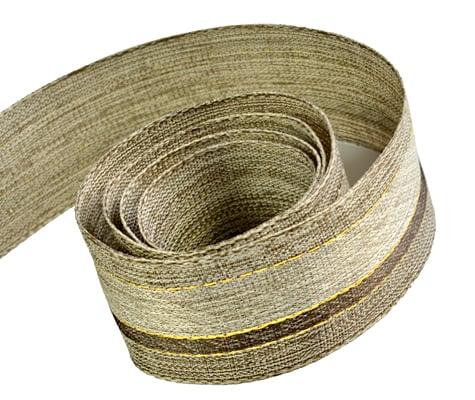 R097065-38-0850-GOLD 1.5 in. 50 Yards Brilliance Stripe Ribbon With Wire Edge- Brown & Metallic Gold