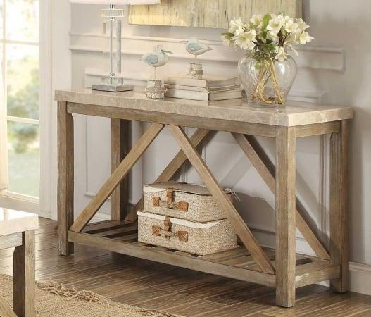 Homelegance  Ridley Collection Sofa Table with Marble Top, Weathered Wood - 48 x 18 x 31 in.