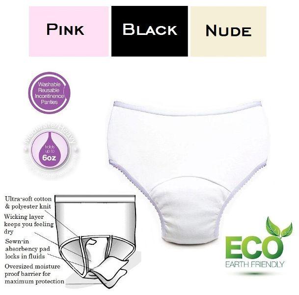 6 oz Large Ladies Reusable Incontinence Panty- Assorted Colors - Pack of 3