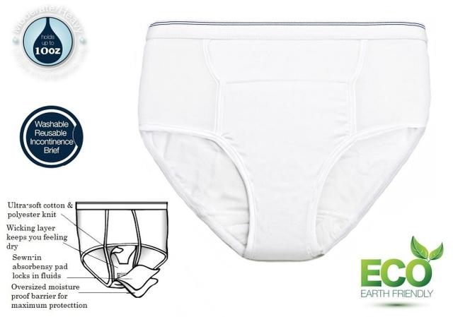 6255-10-1B-WHT 10 oz Medium Mens Reusable Incontinence Panty- White