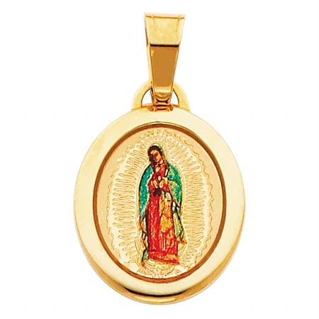 Jewelry 14k Yellow Gold and Enamel Virgin of Guadalupe Religious Pendant