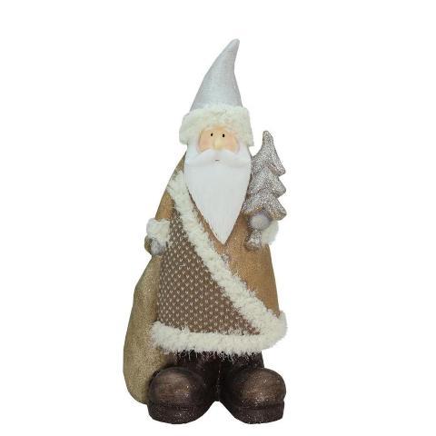 18.50 in. Brown Eco-Friendly Santa Claus with Christmas Tree Decorative Tabletop Figure