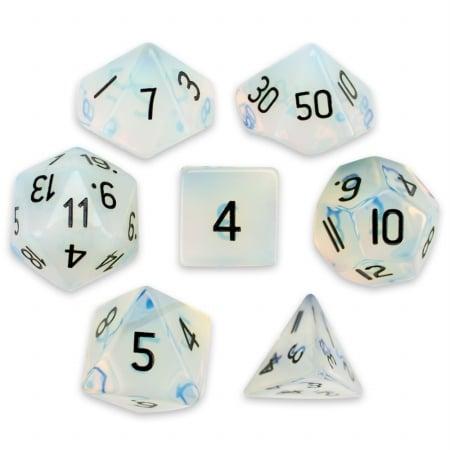 Handmade Stone Polyhedral Dice, Opalite - Set of 7