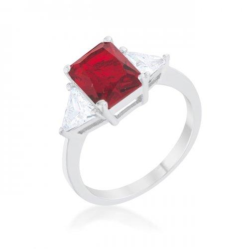 Classic Rhodium Engagement Ring&#44; Ruby - Size 10