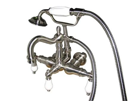3.375 Inch Center Spread Tub-Wall Mount Clawfoot Tub Filler With Hand Shower - Satin Nickel