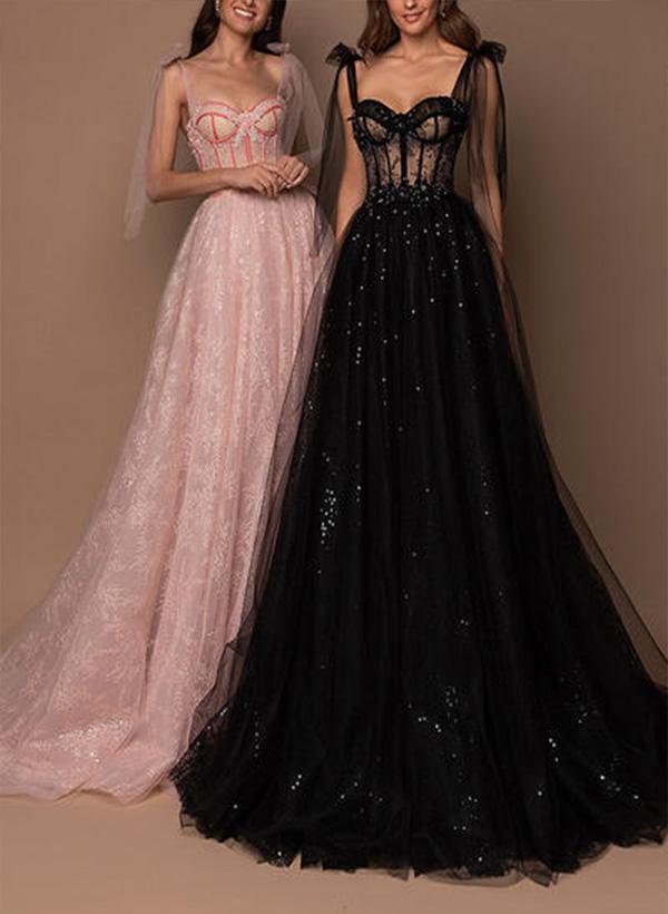 Ball-Gown Sweetheart Tulle Sleeveless Court Train Evening Dress With Bow(s) Lace