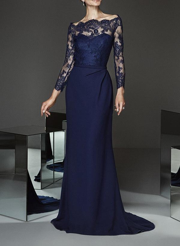 Sheath/Column Illusion Neck Floor-Length Chiffon Mother Of The Bride Dresses With Lace