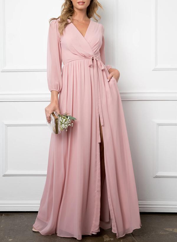 Long Sleeves  A-Line Elegant Bridesmaid Dress With Long Train