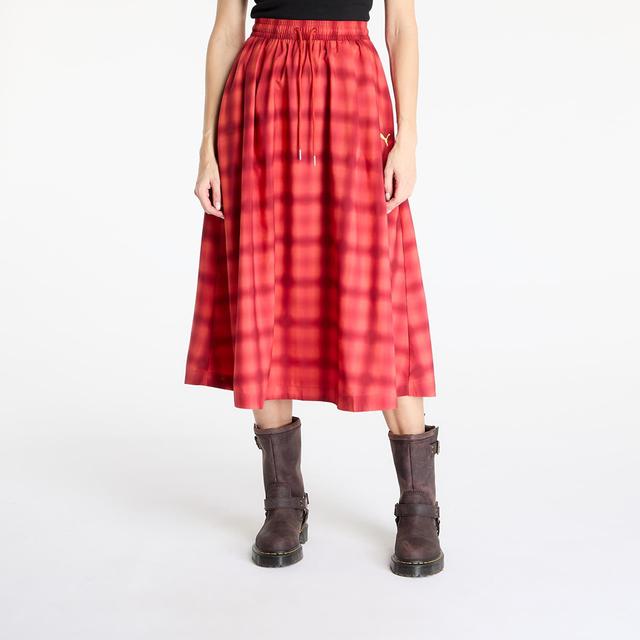 Puma Woven Midi AOP Pleated Skirt Red Fire S