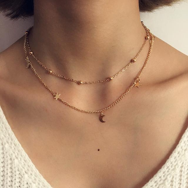 Moon and Star Layered Necklace