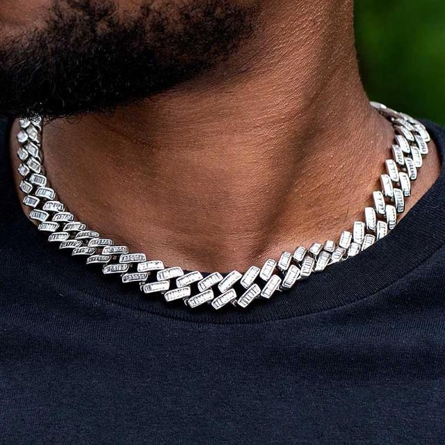 Chaîne cubaine à fermoir en forme de baguette à griffes de 14 mm en or blanc