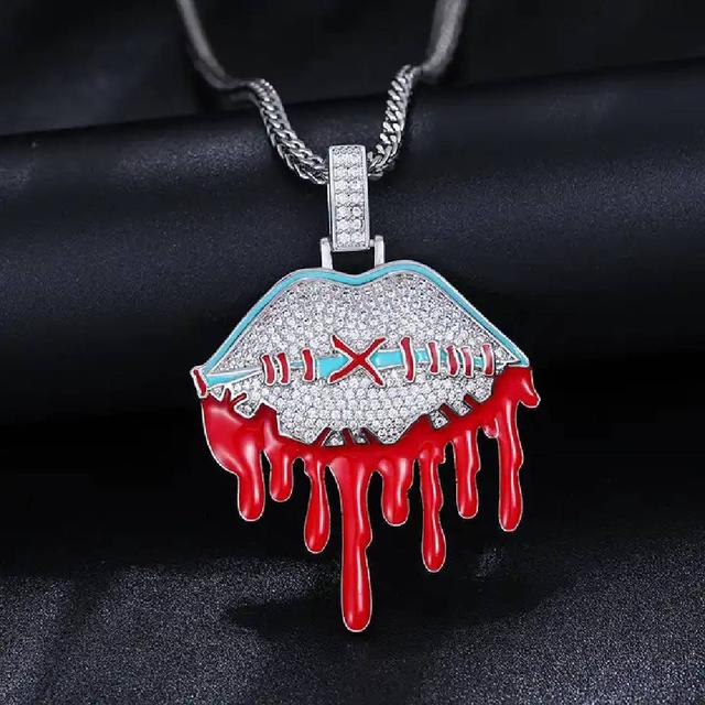 Halloween Scary Seam Bleeding Shut Mouth Pendant