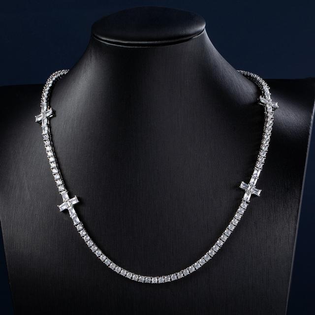 3mm Baguette Cut Cross Tennis Chain in White Gold