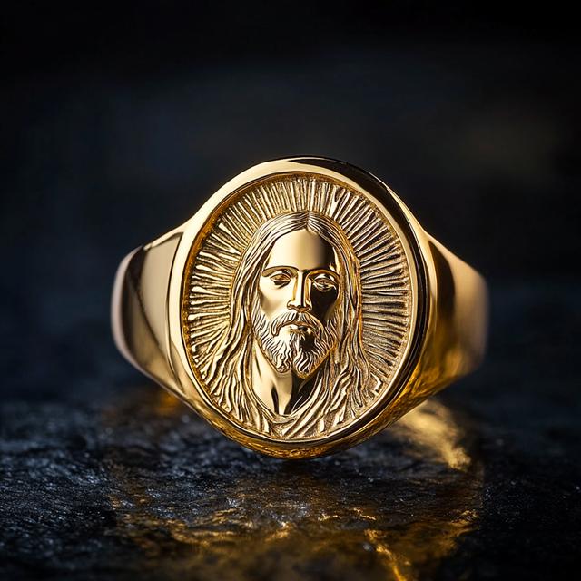 Jesus Head Oval Signet Ring