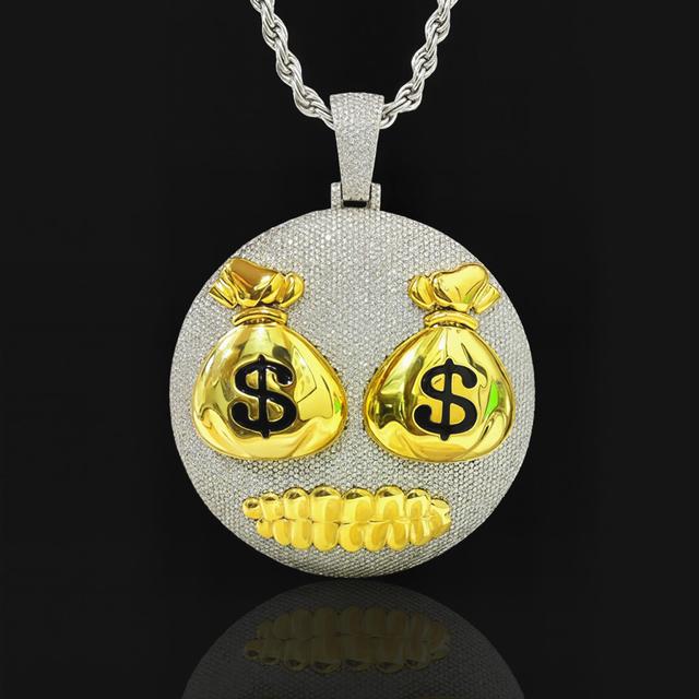 Iced Money Bag Face Pendant