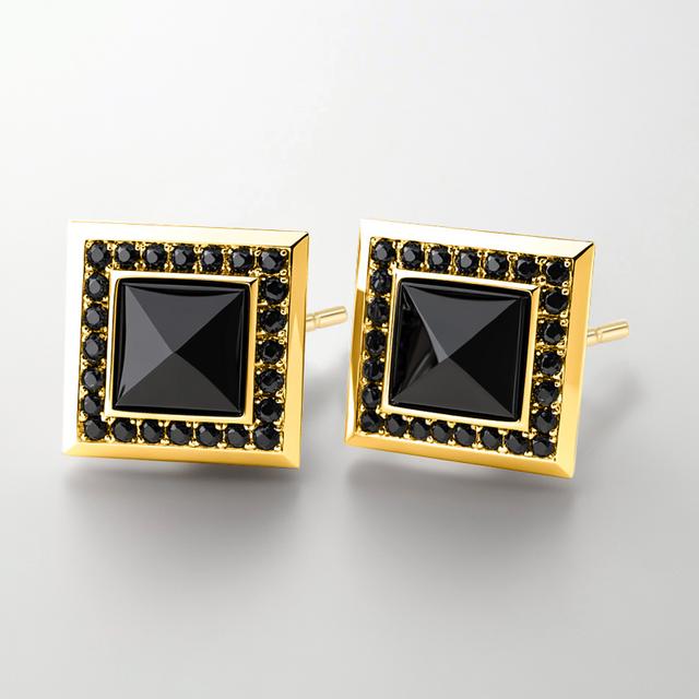 Boucles d'oreilles halo en pierre noire carrée glacée