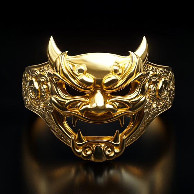 Bague pour homme avec masque Hannya japonais, diable, oni