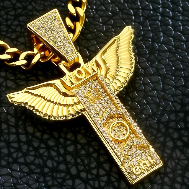 Iced WOW Wings Custom Letter Pendant in Gold