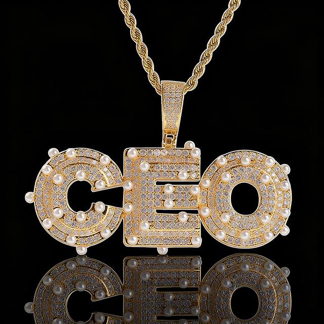 Iced Custom Name/Letters Pendant with Pearl