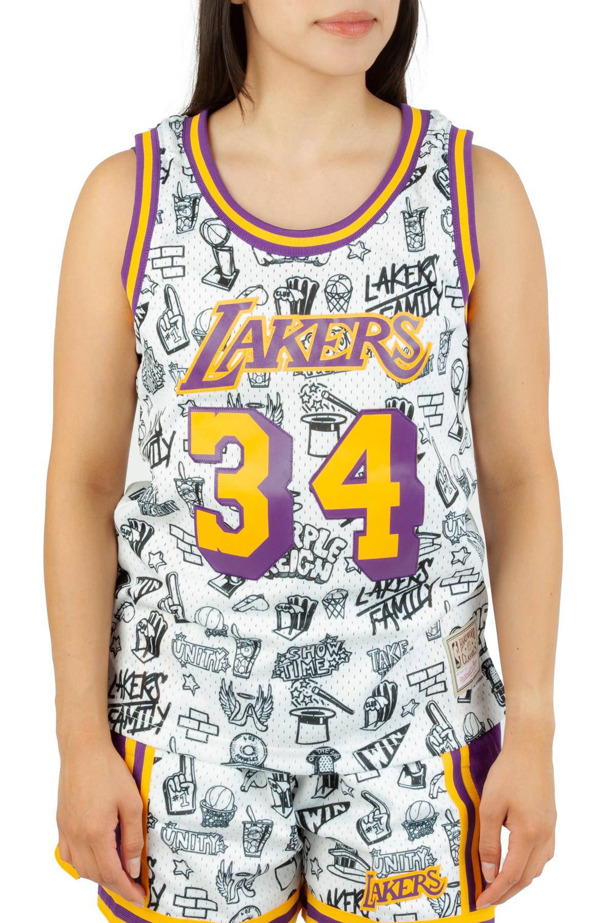 Women Doodle Swingman Shaquille O'Neal Los Angeles Lakers 1996-97 Jersey Pattern / White Jerseys M Pattern / White