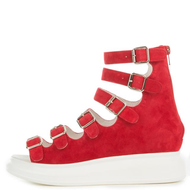 Women Jeffrey Campbell Andante Red Suede Platform Red Sneakers 8.5 Red