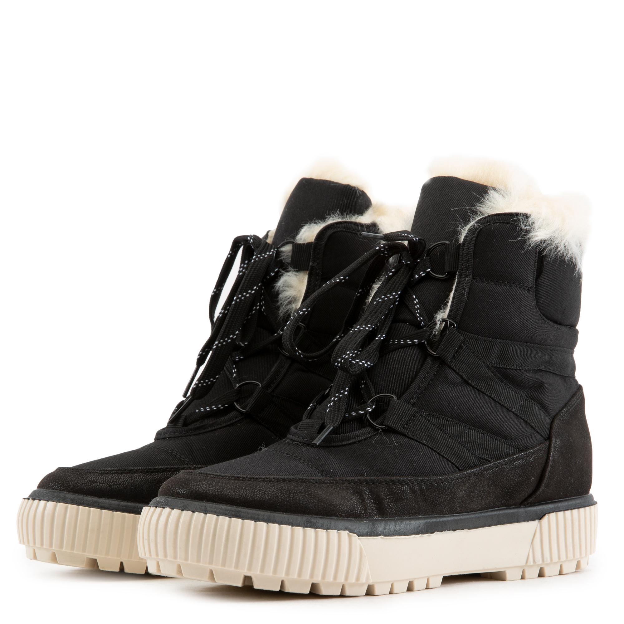 Women Online-09 Lace-Up Fur Boots Black Boots 6 Black