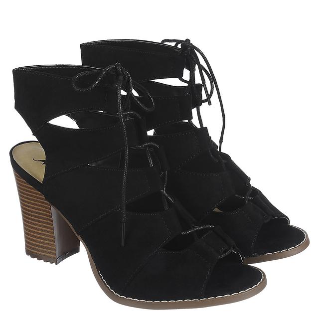 Women Lace-Up Heel Low Key Black High Heels 6.5 Black