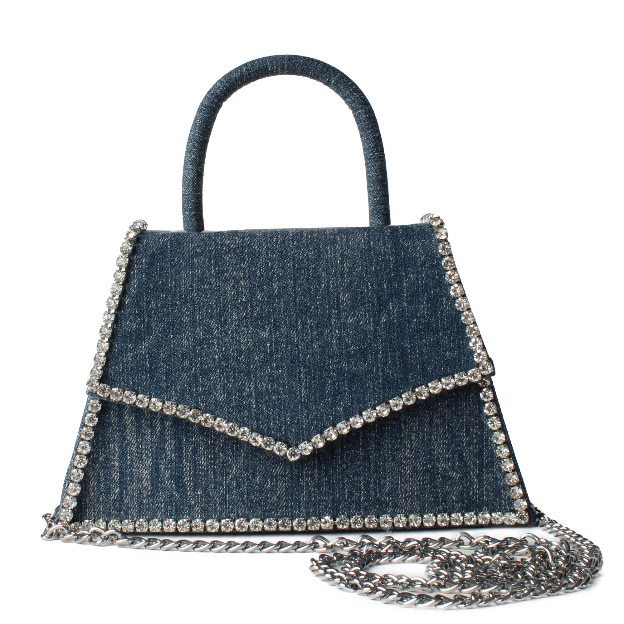 Women Denim Rhinestone Purse Dark Blue Purses OS Dark Blue