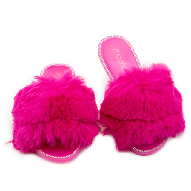 Women Jelly-20 Flat Fur Sandals Fuchsia Sandals 9 Fuchsia
