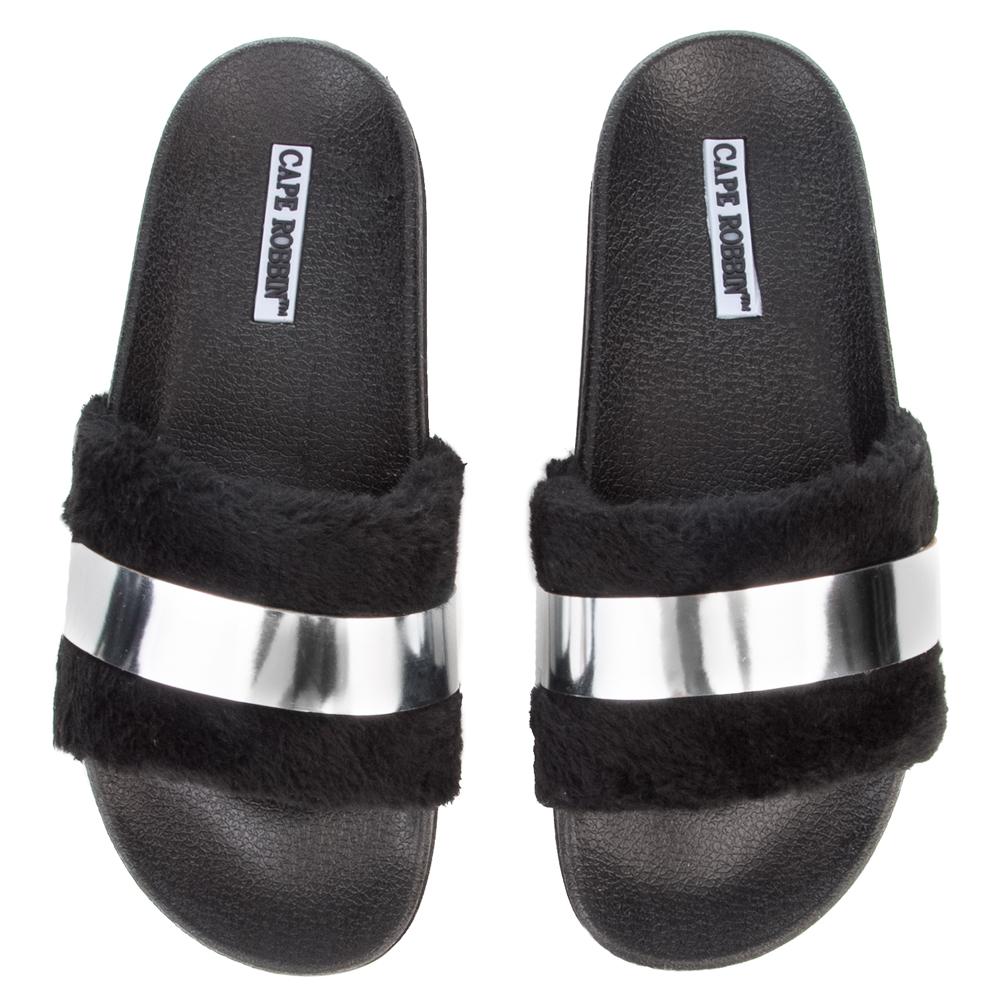Women Cape Robbin Moira-26 Silver Slides Silver Sandals 7 Silver