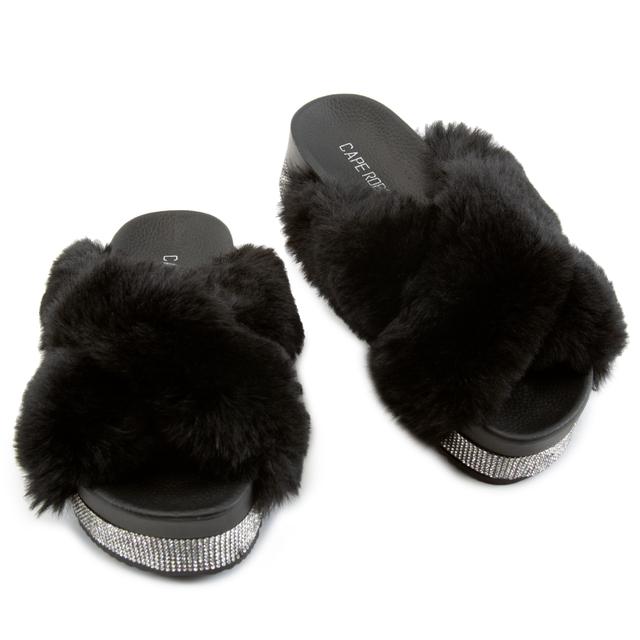 Women Spotty-Shi Platform Fur Slides Black Sandals 6 Black