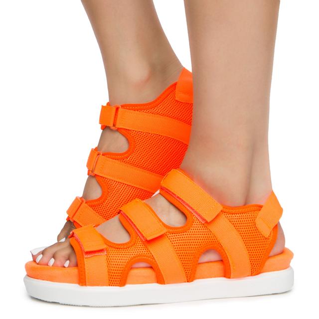 Women KIKI-26 3 VELCRO STRAP SPORT SANDALS NEON ORANGE MESH Sandals 6 NEON ORANGE MESH
