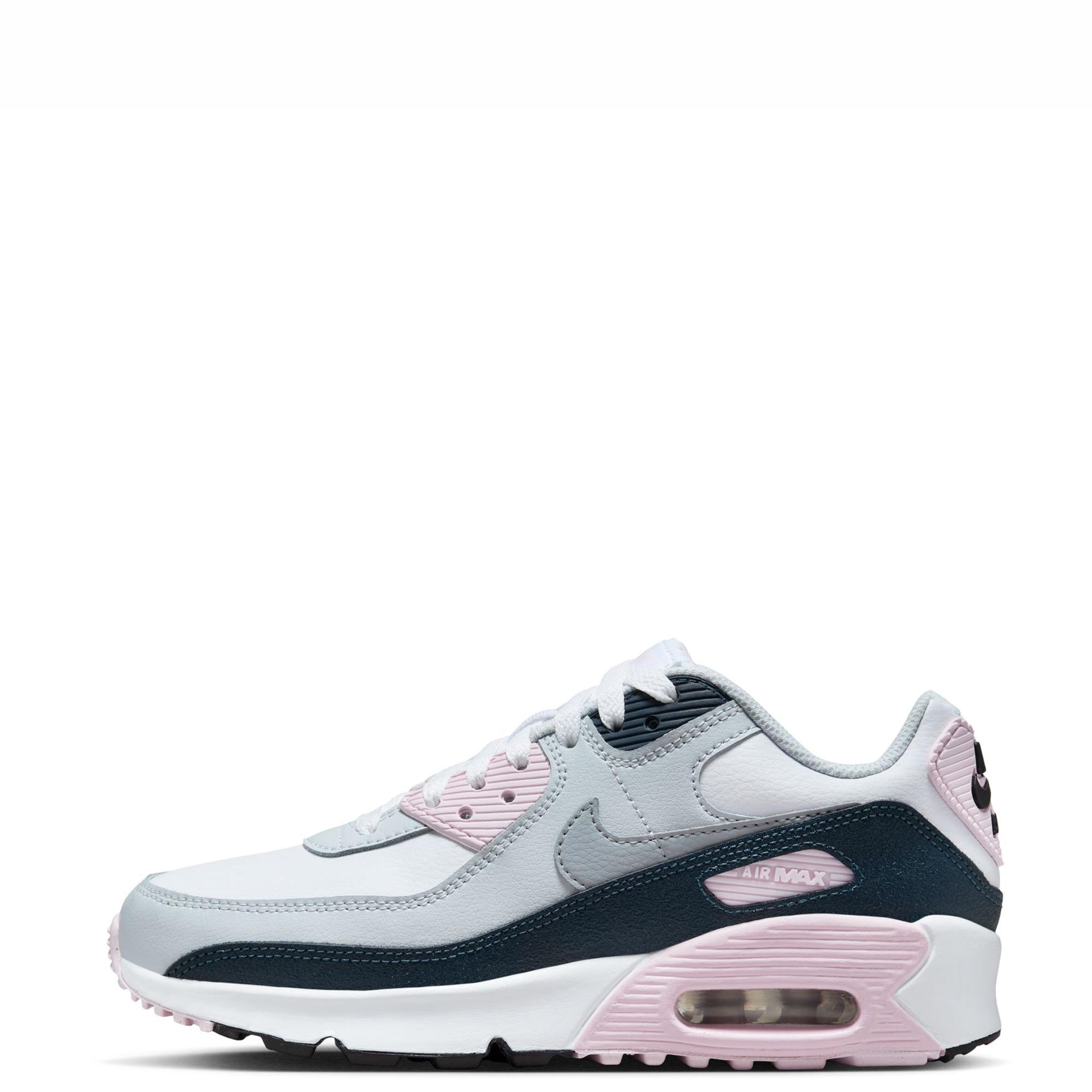Kids Grade-School Air Max 90 White/Wolf Grey-Pink Foam-Armory Navy Sneakers 6.5Y White/Wolf Grey-Pink Foam-Armory Navy
