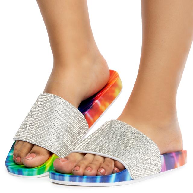 Women Delma-9 Rhinestone Slides Silver Sandals 6 Silver