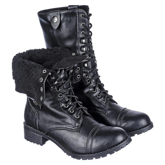 Women Fold-Down Combat Boot Oralee-S Black Black Boots 5.5 Black