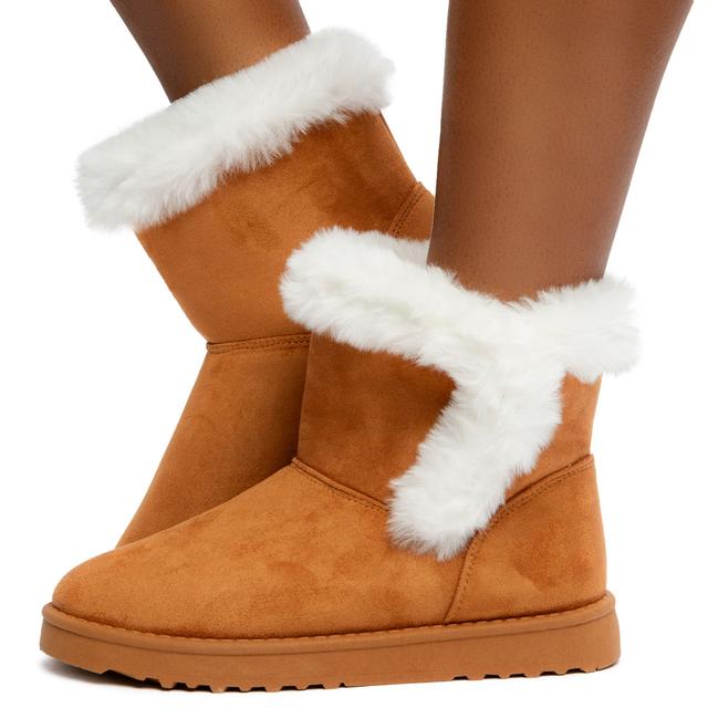 Women Ariana Faux Fur Booties Camel/White Boots 10 Camel/White