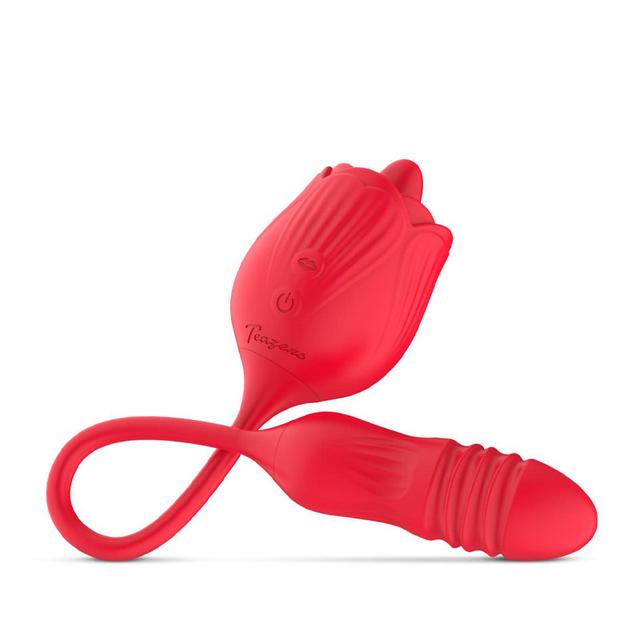Edc Sexual Health Teazers Rose Vibrator with Thrusting Dildo