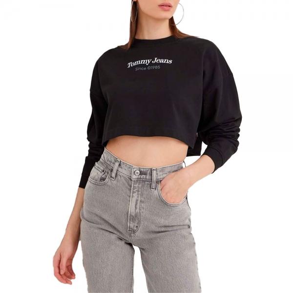 Tommy Hilfiger ESSENTIAL LOGO BLACK CROPED SWEATSHIRT , Black, Size  - Ref.