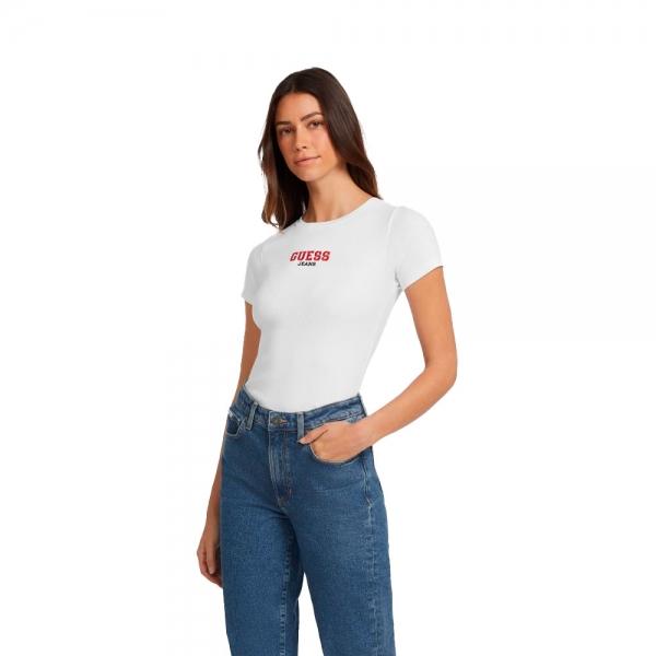 Guess  Camisetas, tops e polos Branco - Camiseta Slim Fit Malha Canelada Bordada - XS - Ref.