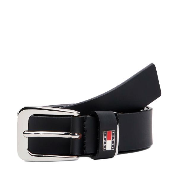 Tommy Hilfiger Cinto de couro com emblema na passadeira - 80 Preto- Ref.