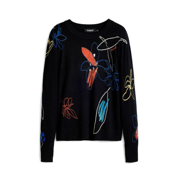 Desigual  Strickjacken und Pullover Schwarz - Feiner Jersey mit floralen Linien - M - Ref.